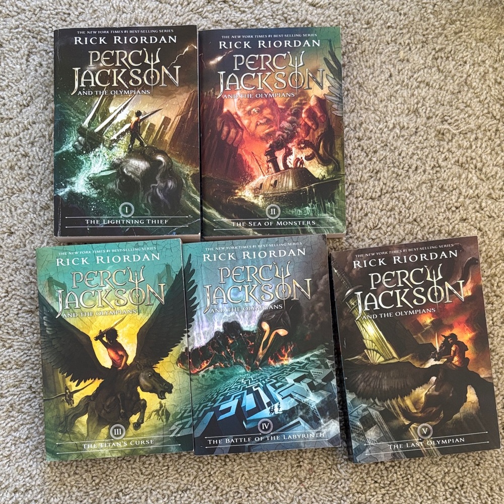 Percy Jackson Paperback Book Set by Rick Riordan - Colorful Fantasy Covers